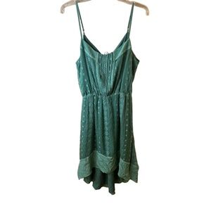 ARYNK Green Floral Silk Sundress Asymmetric Hem Adjustable Strap Button Detail M